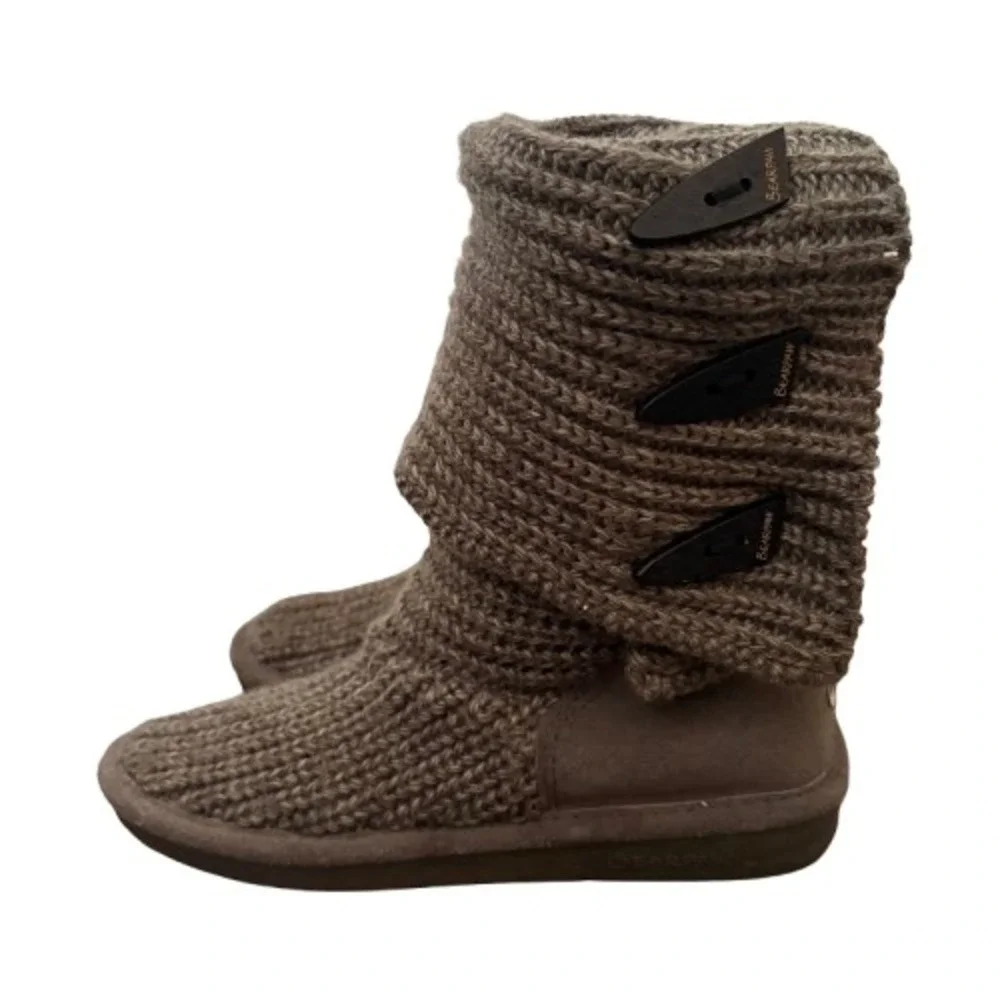 Bearpaw Knit Tall Boots Gray Foldover Button‎ Detail Winter Cozycore US Size 6